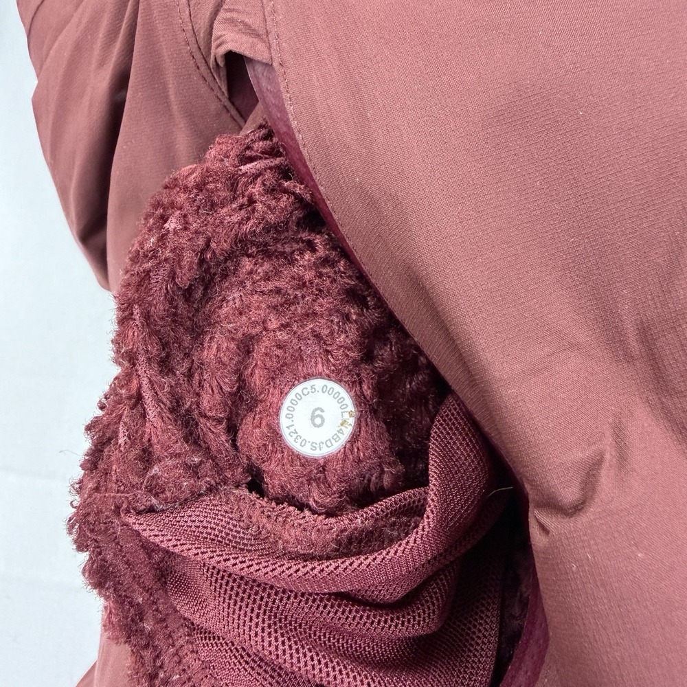 Lululemon Long Puffer Coat Women's 6 Burgundy Goose Down Hooded Winter Parka - Picture 8 of 16